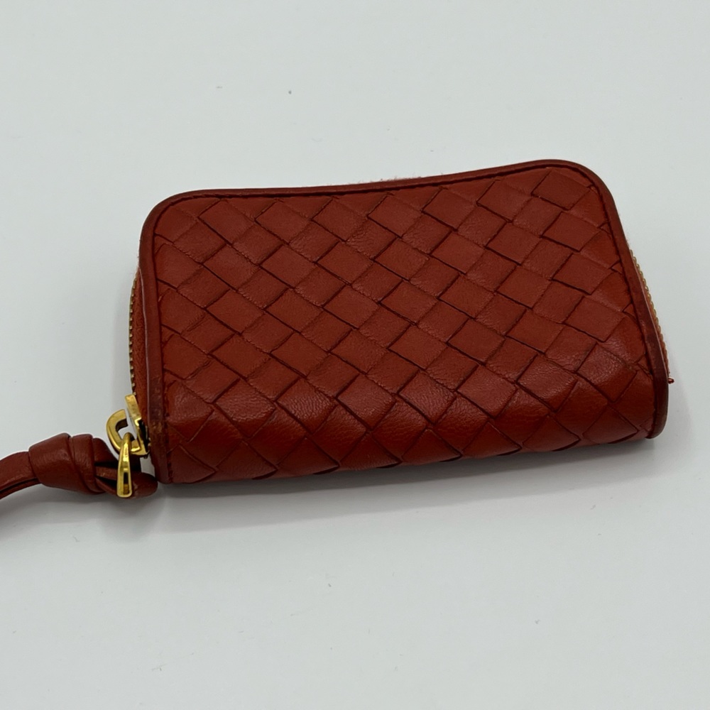 Bottega Veneta Woven Card Holder Wallet Burnt Orange
